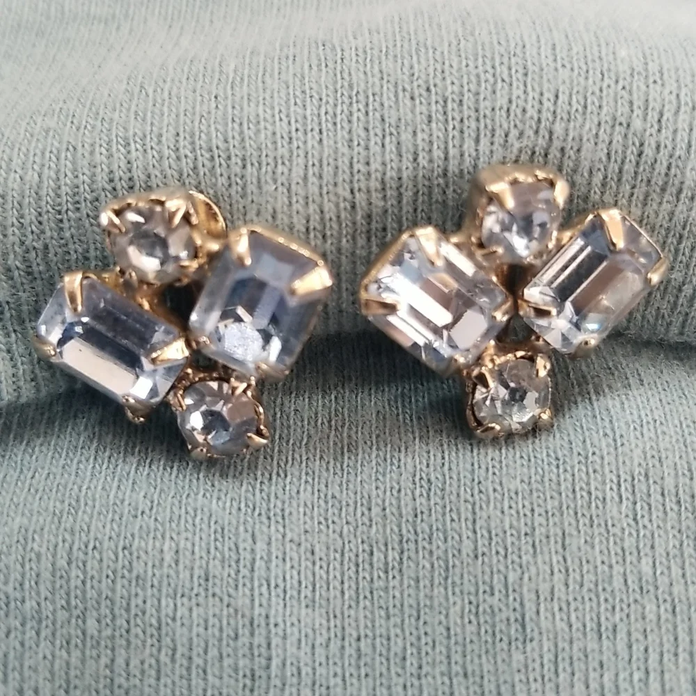 Vtg blue topaz rhinestone earrings